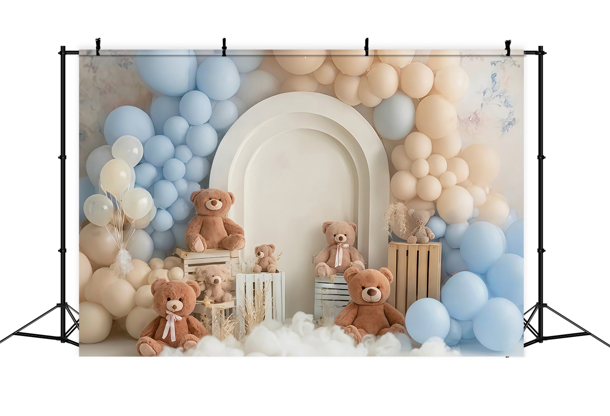 Kuchen-Smash-Fotohintergrund Blau-Beige Teddy-Ballon Traum Geburtstag-Fotohintergrund TWW59-256