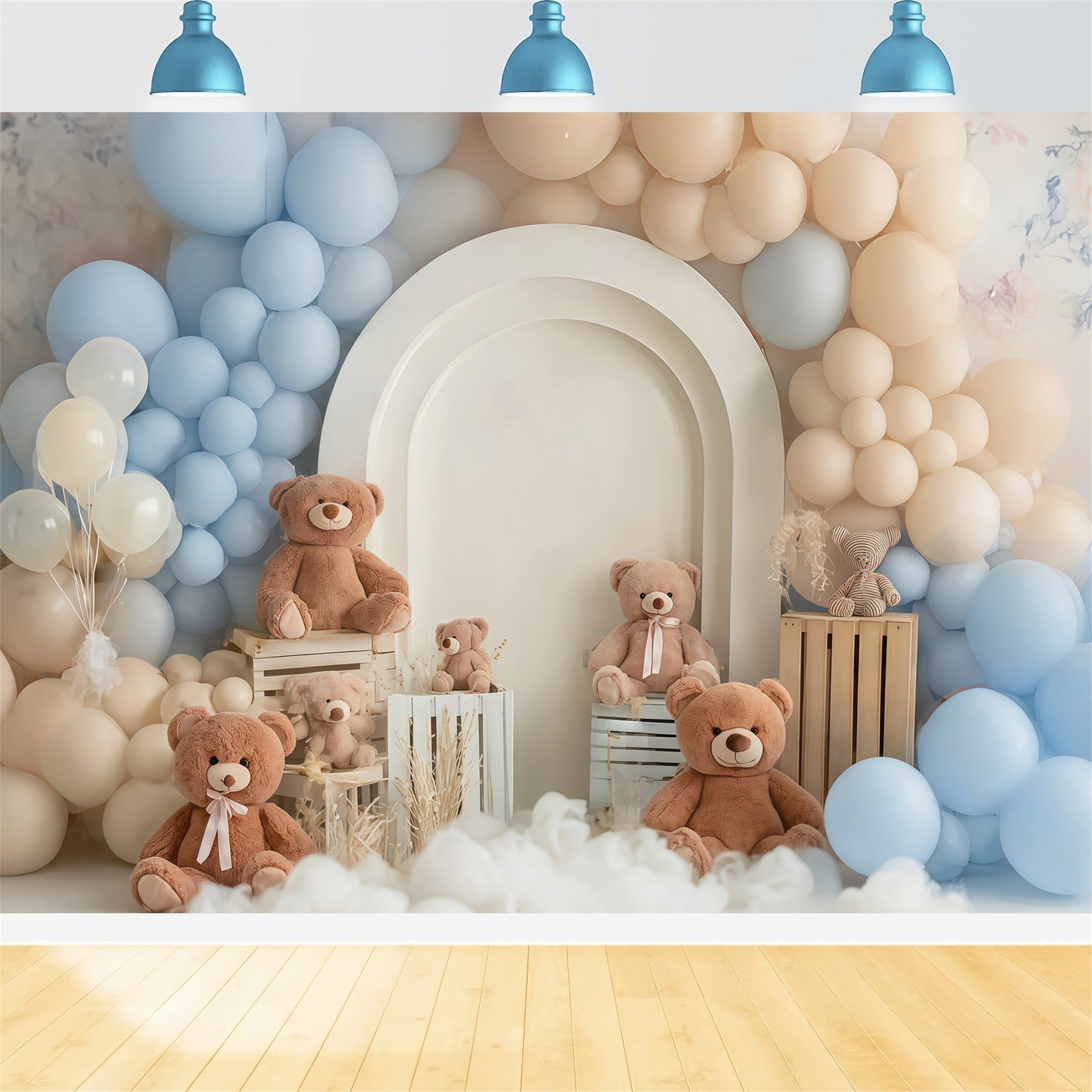 Kuchen-Smash-Fotohintergrund Blau-Beige Teddy-Ballon Traum Geburtstag-Fotohintergrund TWW59-256