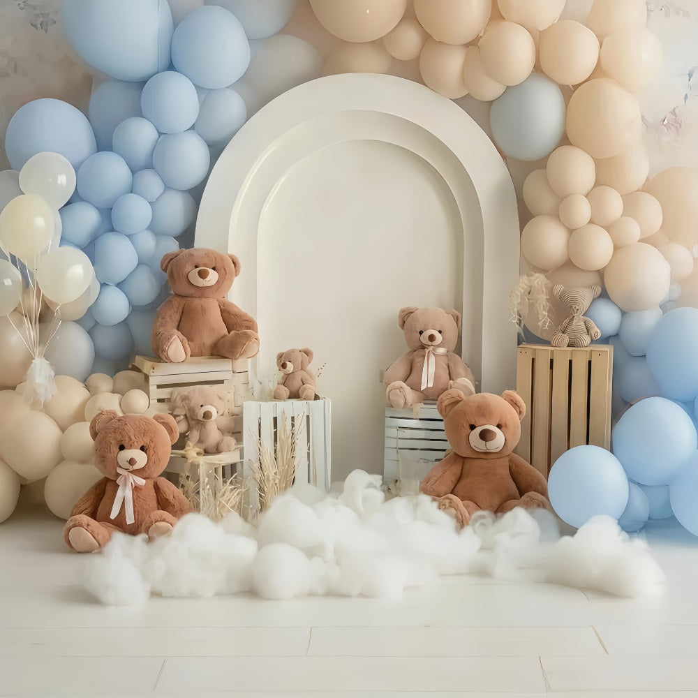 Kuchen-Smash-Fotohintergrund Blau-Beige Teddy-Ballon Traum Geburtstag-Fotohintergrund TWW59-256