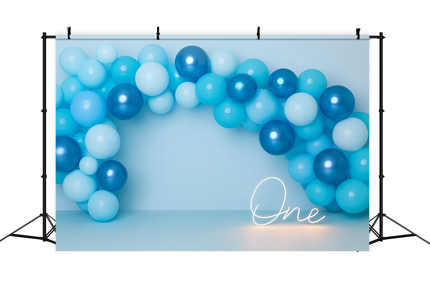 Cake Smash Fotohintergrund Blau Ballonbogen One Glow 1. Geburtstag Fotohintergrund TWW59-258