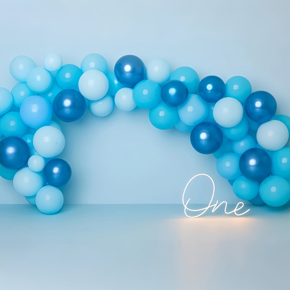 Cake Smash Fotohintergrund Blau Ballonbogen One Glow 1. Geburtstag Fotohintergrund TWW59-258