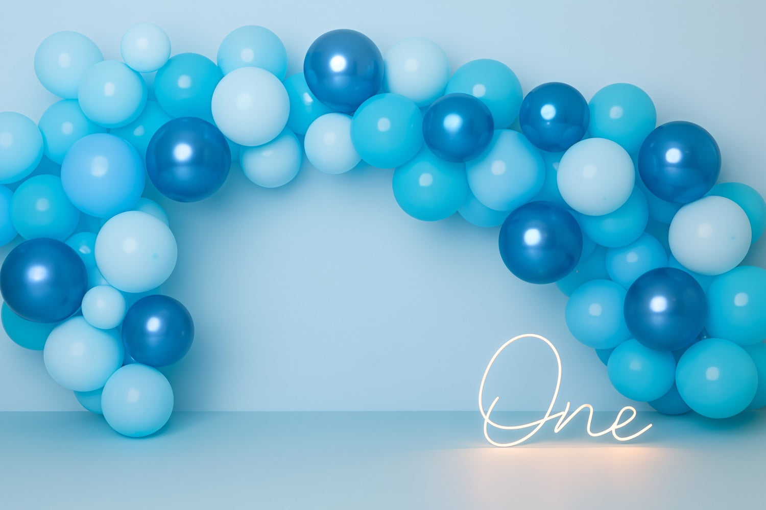 Cake Smash Fotohintergrund Blau Ballonbogen One Glow 1. Geburtstag Fotohintergrund TWW59-258