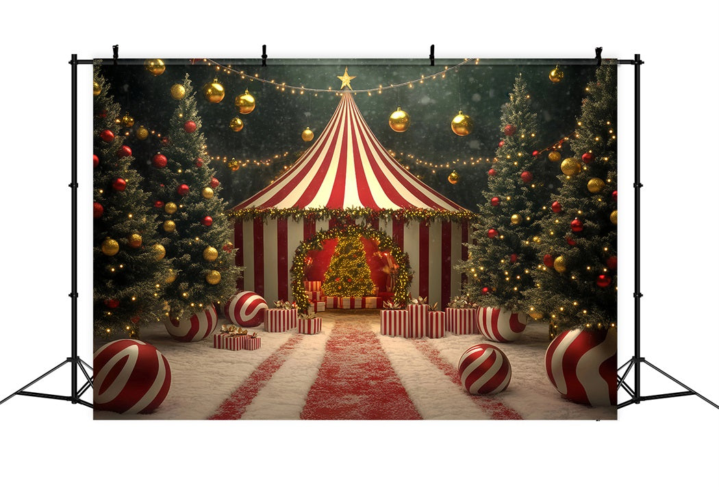 Weihnachtszirkus-Fotohintergrund Weihnachtsbaum Süßigkeiten Zirkuszelt Karnevalsfotohintergrund TWW59-33