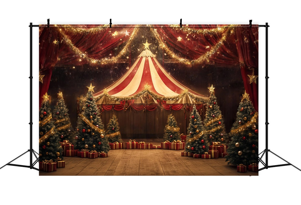 Weihnachtszirkus-Fotohintergrund Goldene Sternengirlande Zirkuszelt Fotografie Zirkusfotohintergrund TWW59-34