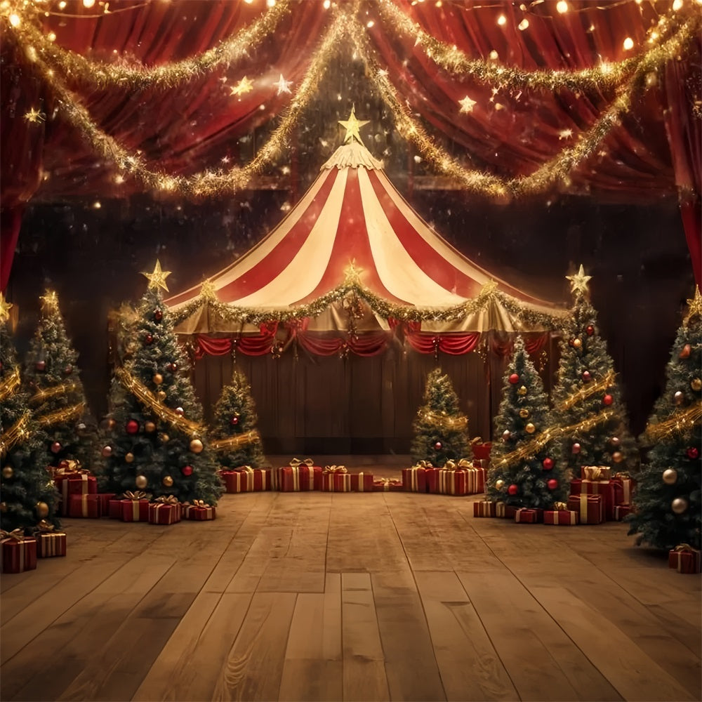 Weihnachtszirkus-Fotohintergrund Goldene Sternengirlande Zirkuszelt Fotografie Zirkusfotohintergrund TWW59-34