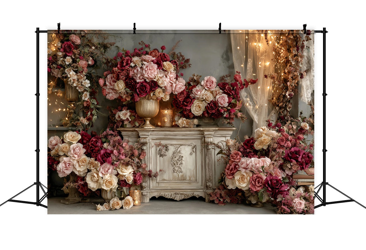 Hochzeits-Vintage-Fotohintergrund Vintage Burgundy Rose Arrangement Hochzeitshintergründe TWW59-36