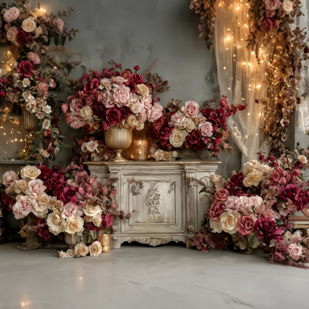 Hochzeits-Vintage-Fotohintergrund Vintage Burgundy Rose Arrangement Hochzeitshintergründe TWW59-36