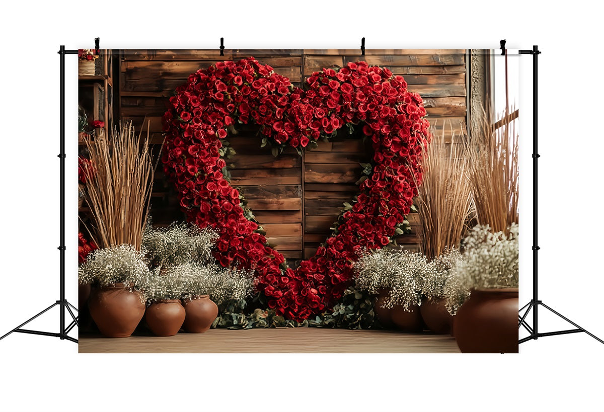 Hochzeit Rustikaler Fotohintergrund Rotes Rosenherz-Arrangement Eleganter Hochzeitskulisse TWW59-39