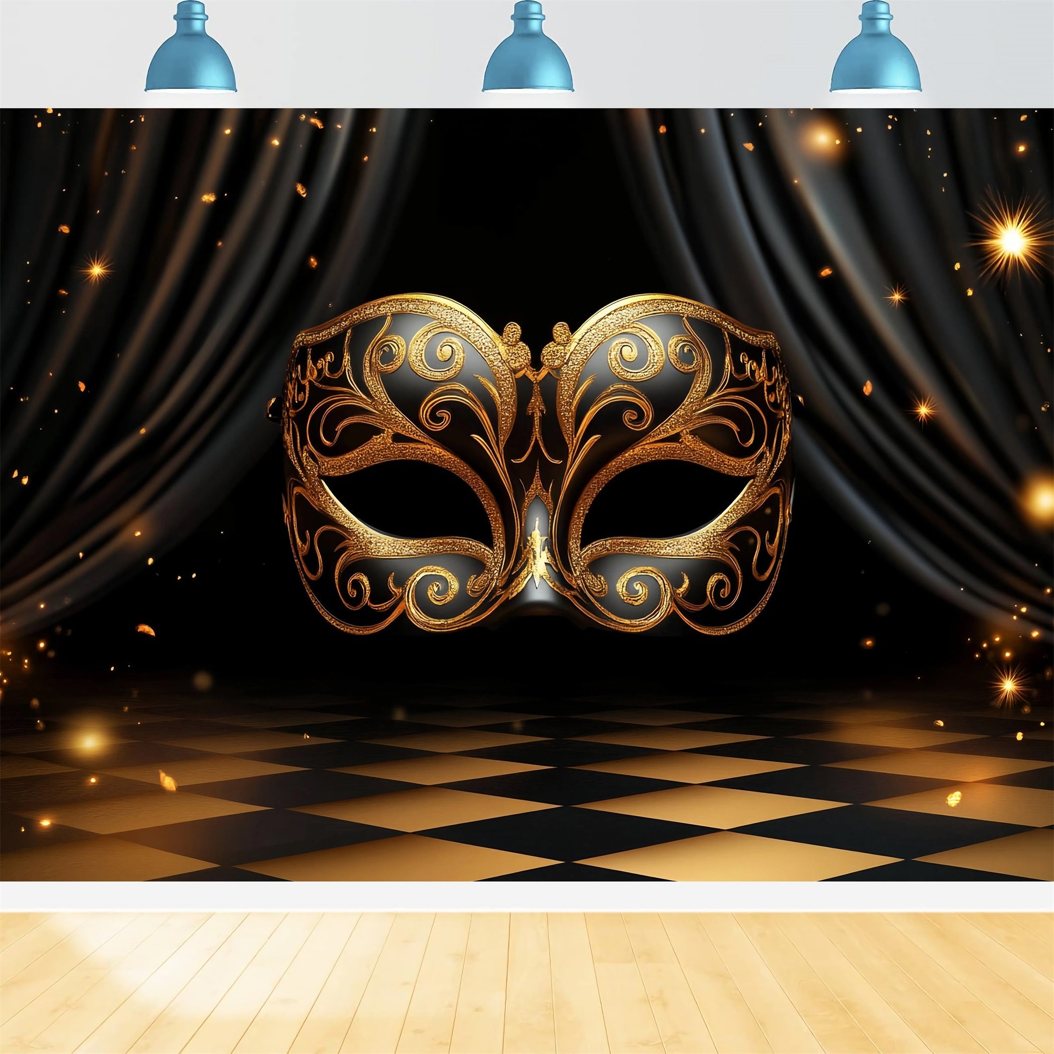 Maskenkarneval-Fotohintergrund Golden verziert Maskenball Karneval-Fotohintergrund Ideen TWW59-4