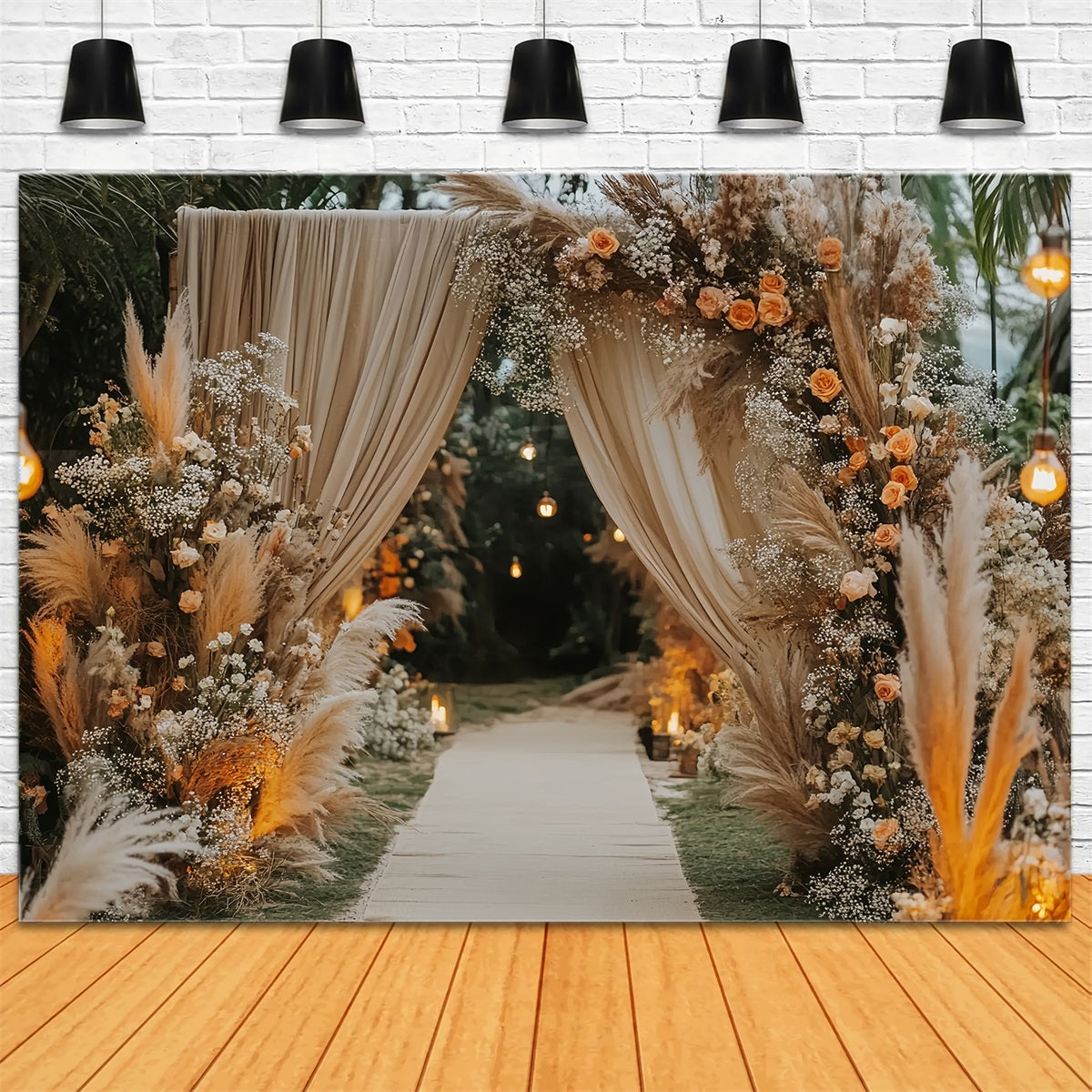 Hochzeit Boho-Fotohintergrund Bohemian Pampas Gang Eingang Hochzeitshintergrund TWW59-45