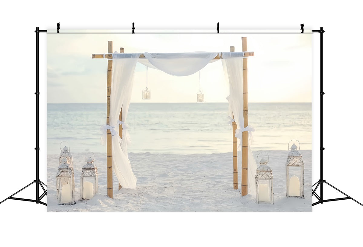 Hochzeits-Strandkulisse Minimalistischer Bambus Weiße Vorhänge Hochzeitskulissen-Design TWW59-49