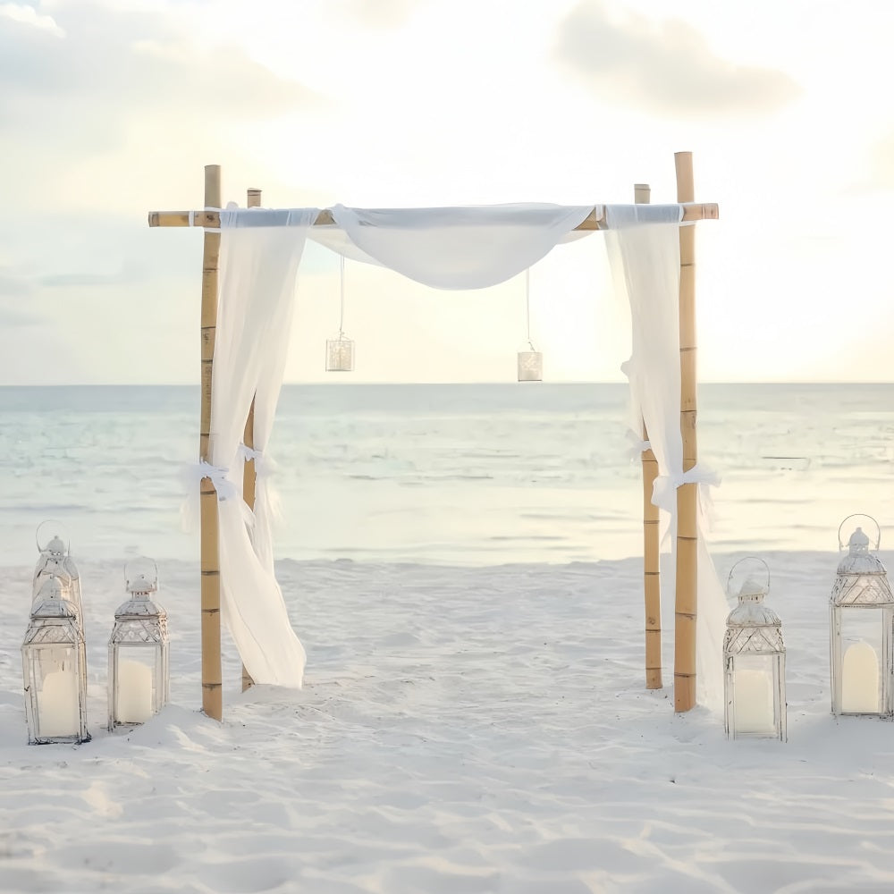 Hochzeits-Strandkulisse Minimalistischer Bambus Weiße Vorhänge Hochzeitskulissen-Design TWW59-49
