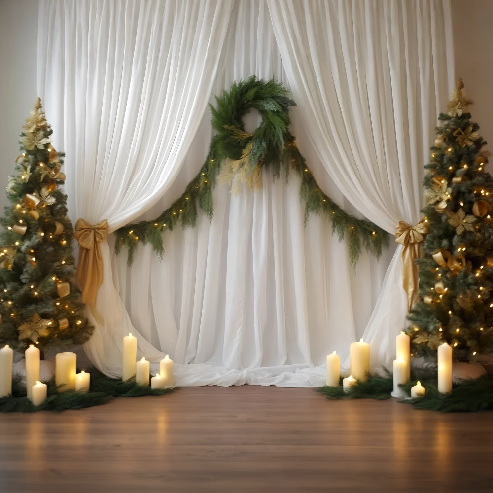 Hochzeit Weihnachtshintergrund Kerzenlicht Immergrüne Vorhänge Hochzeitshintergrund TWW59-55