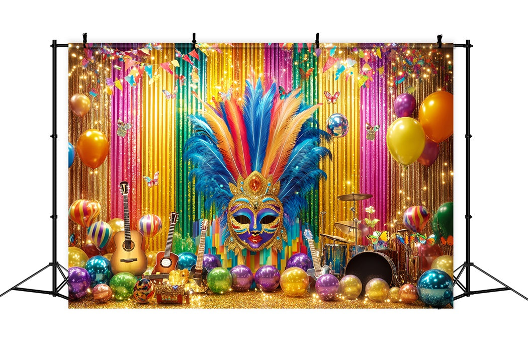 Maskenkarneval-Fotohintergrund Bunte Federmasken Party-Bühne Karnevalshintergründe TWW59-6