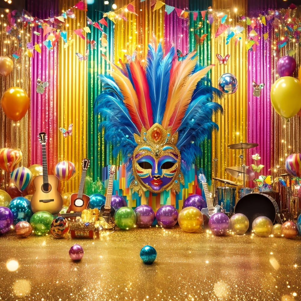 Maskenkarneval-Fotohintergrund Bunte Federmasken Party-Bühne Karnevalshintergründe TWW59-6
