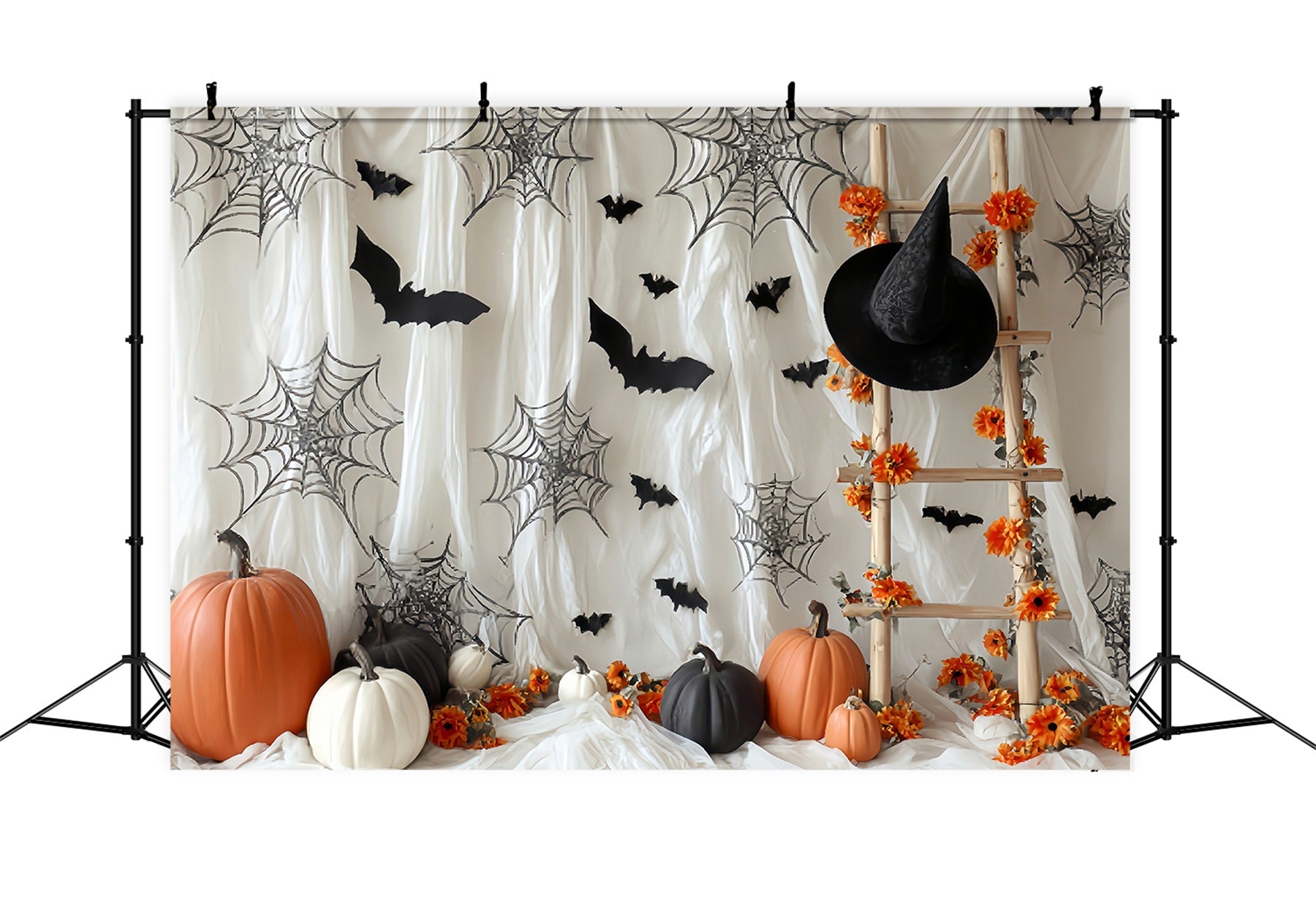 Halloween-Fledermaus-Fotohintergrund Kürbis Spinnennetz Leiter Halloween-Fotohintergrund TWW59-62