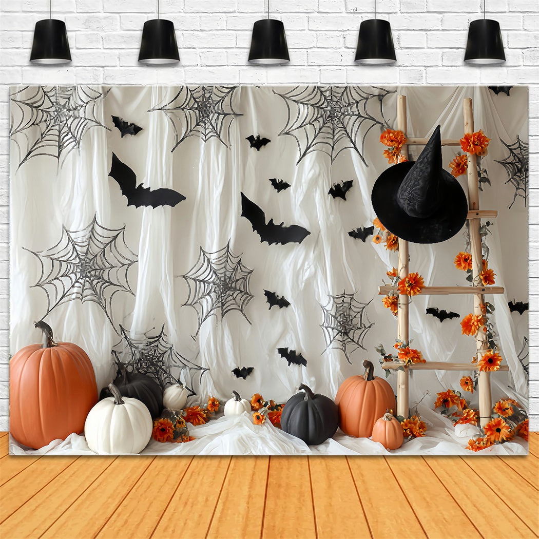 Halloween-Fledermaus-Fotohintergrund Kürbis Spinnennetz Leiter Halloween-Fotohintergrund TWW59-62