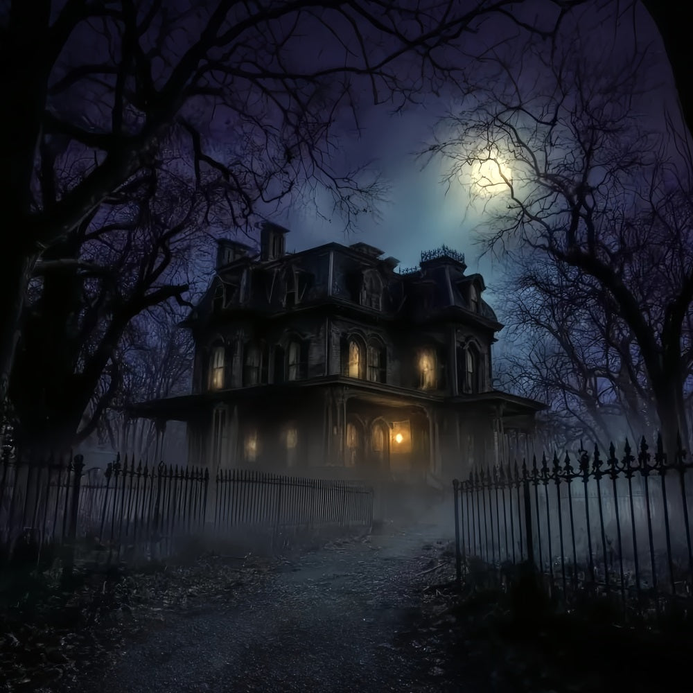 Halloween-Geisterhaus-Fotohintergrund Dunkles, gruseliges Haus Nacht Halloween-Hintergründe TWW59-68
