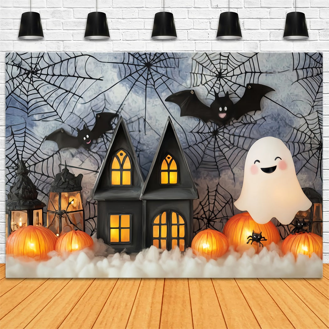 Halloween-Fotohintergrund mit Fledermäusen Niedliche Geister Kürbislaternen Halloween-Fotohintergrundideen TWW59-71
