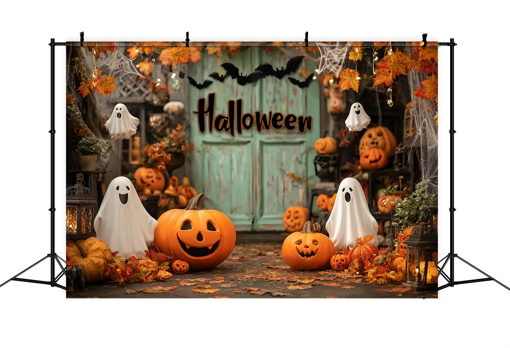 Halloween-Fotohintergrund mit Geistern Lächelnde Kürbisse Herbstgeister Halloween-Fotohintergrund TWW59-72