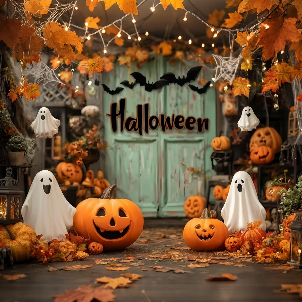 Halloween-Fotohintergrund mit Geistern Lächelnde Kürbisse Herbstgeister Halloween-Fotohintergrund TWW59-72