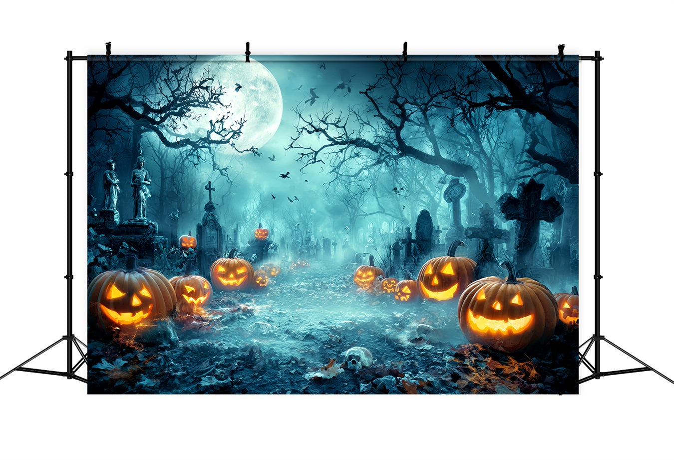 Halloween-Friedhofshintergrund Gruseliger Friedhof Kürbislaternen Halloween-Fotohintergrund TWW59-73