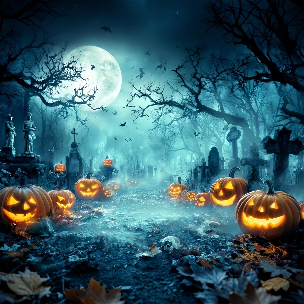 Halloween-Friedhofshintergrund Gruseliger Friedhof Kürbislaternen Halloween-Fotohintergrund TWW59-73