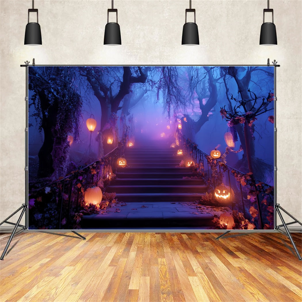 Halloween-Farbhintergrund Kürbislaterne Treppenweg Gruselige Halloween-Hintergründe TWW59-76