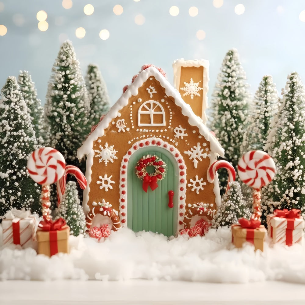 Lebkuchenhaus Fotohintergrund Süßigkeitenwald Lebkuchenhaus Weihnachtshintergründe für Fotos TWW59-89
