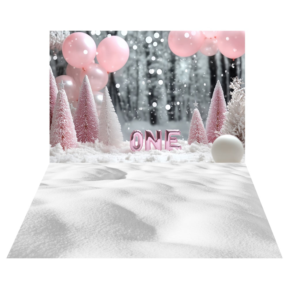 Gefrorene Rosa Geburtstag Backdrop+Weißer Schneeboden Backdrop TWW6-132