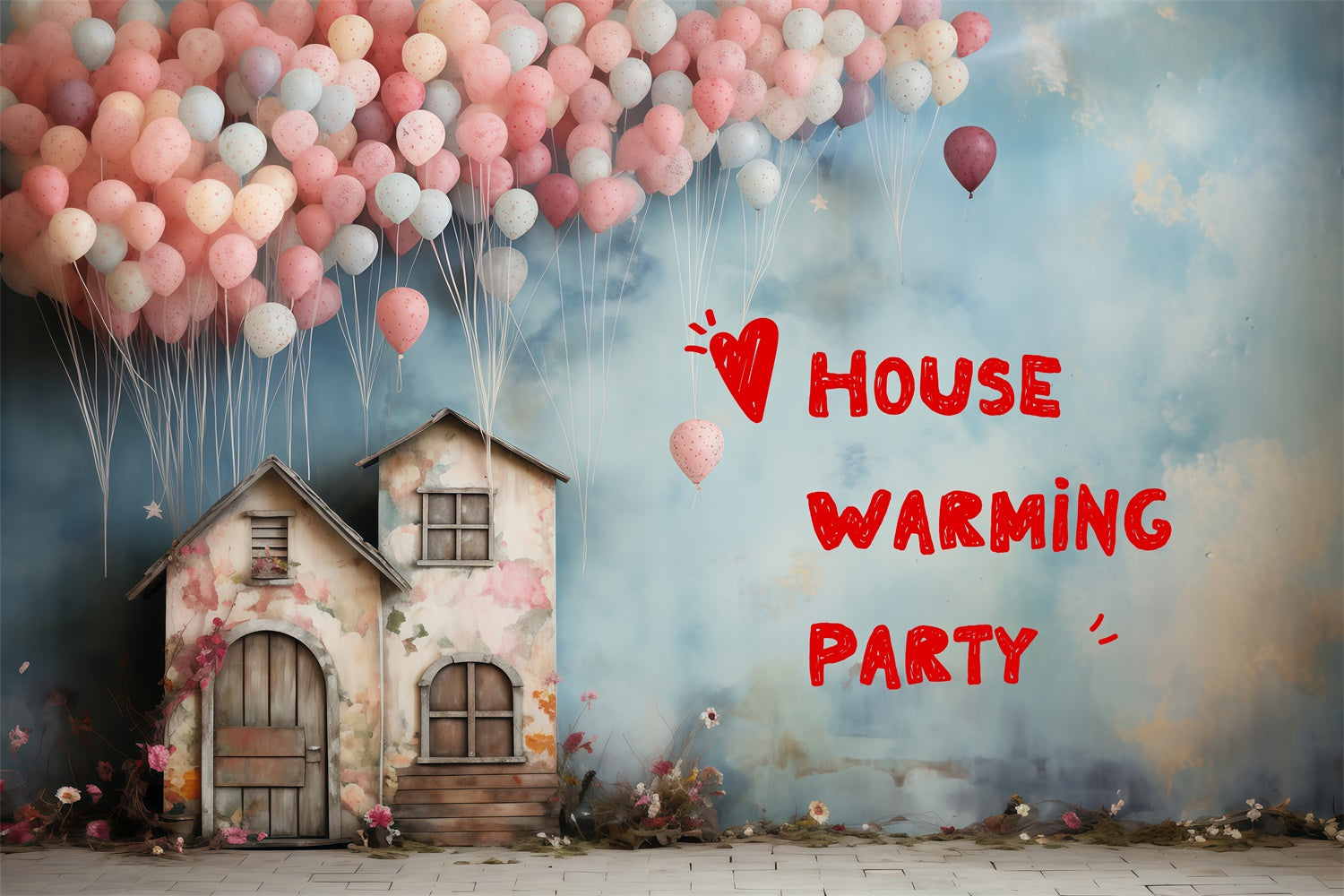 Housewarming Backdrop Verträumte Pastell Ballon Landhaus Backdrop XY2-128
