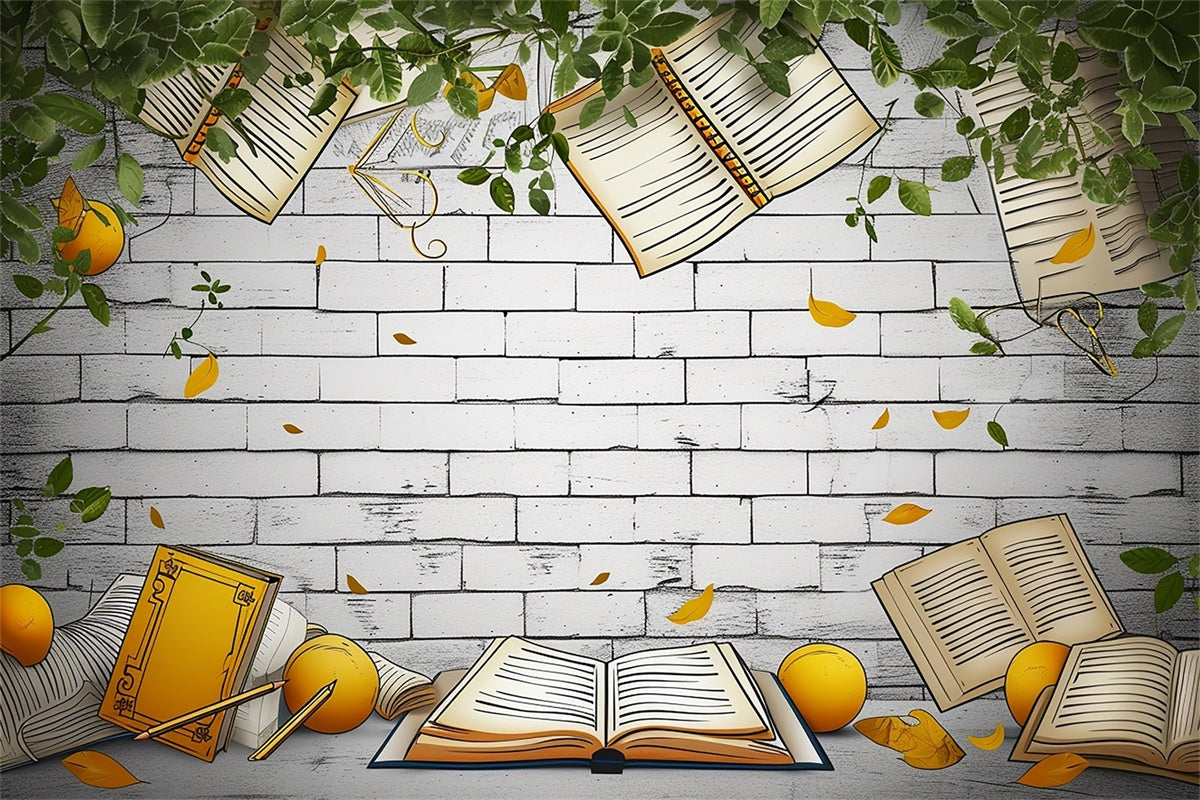 Welttag des Buches Backdrop Schwebende Bücher Backdrop Backsteinmauer XY2-62