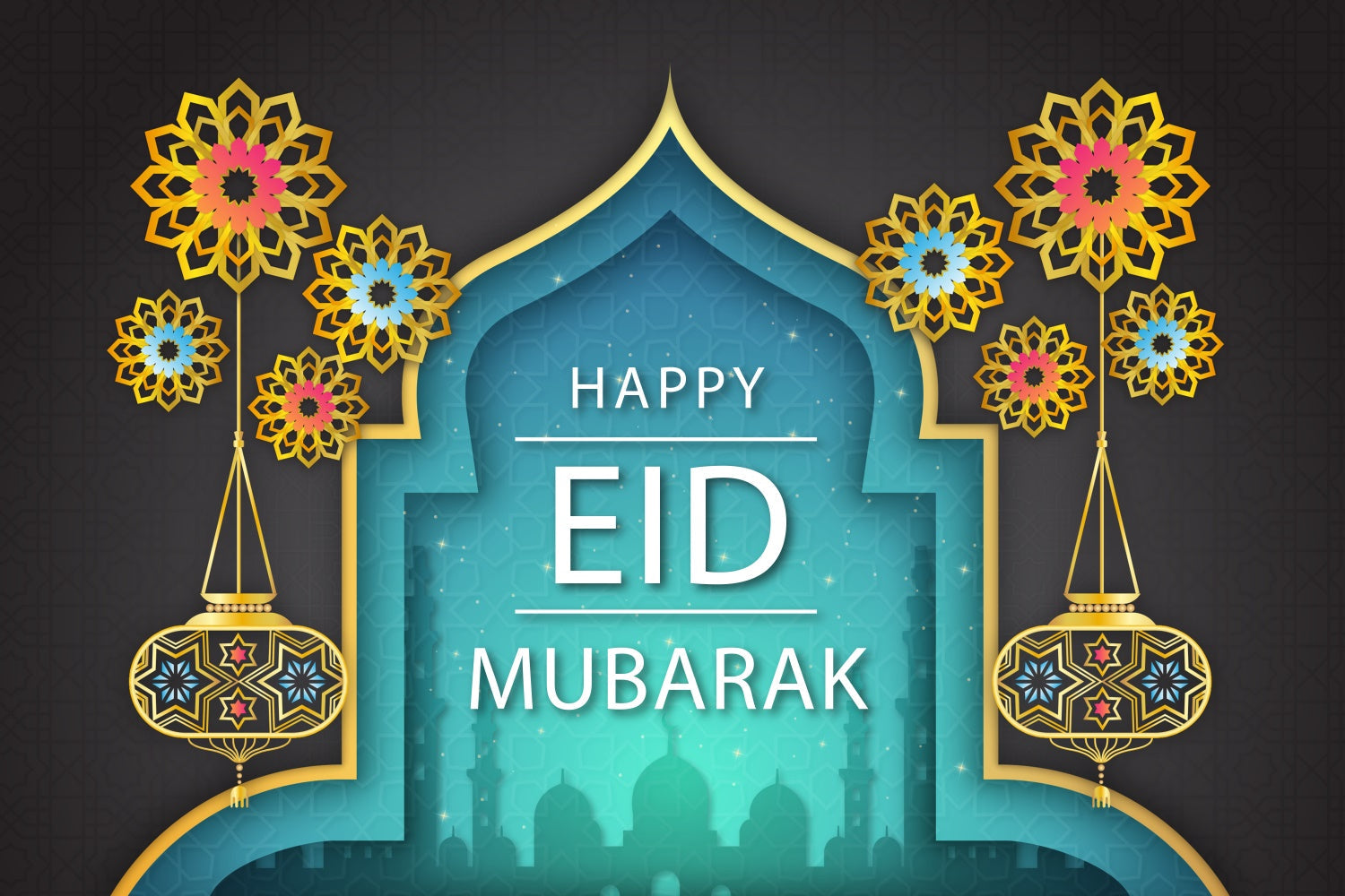 Eid Mubarak Backdrop Heiliger Torbogen Goldene Laterne Backdrop XY2-77