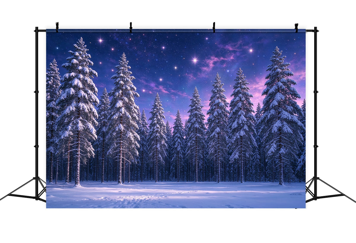Weihnachtsbaum-Hintergrund Violetter Sternenhimmel Verschneiter Wald ZTT610-12