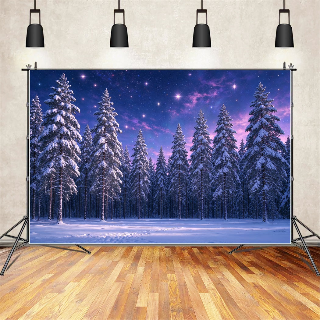 Weihnachtsbaum-Hintergrund Violetter Sternenhimmel Verschneiter Wald ZTT610-12