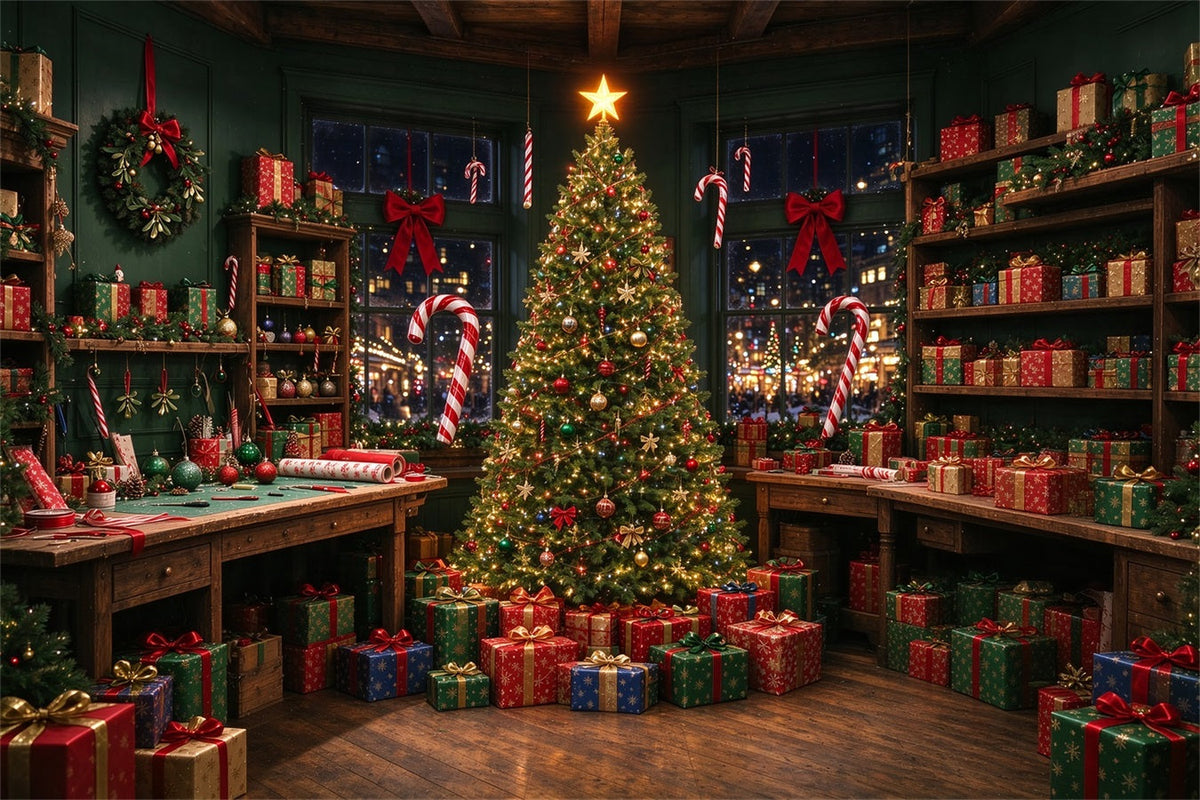 Weihnachtlicher Santa-Hintergrund Festliche Geschenkverpackungswerkstatt ZTT610-2