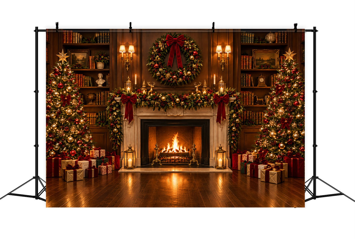 Weihnachtlicher Fotohintergrund Prächtige Bibliothek Mit Kamin ZTT610-21