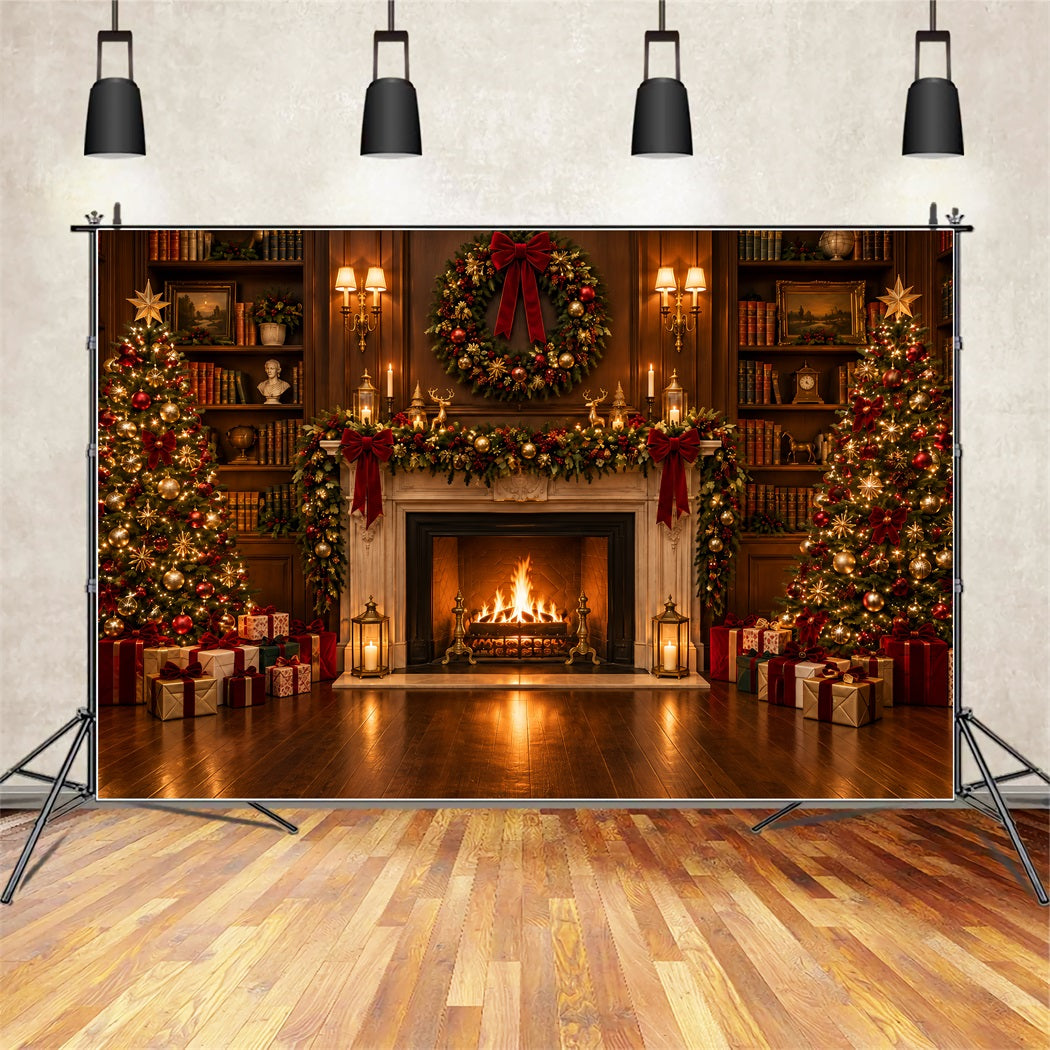 Weihnachtlicher Fotohintergrund Prächtige Bibliothek Mit Kamin ZTT610-21
