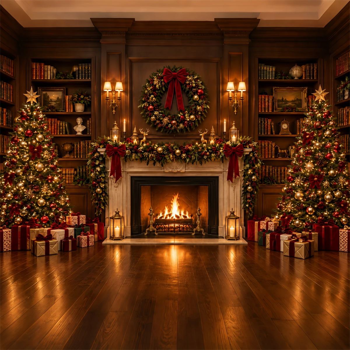 Weihnachtlicher Fotohintergrund Prächtige Bibliothek Mit Kamin ZTT610-21