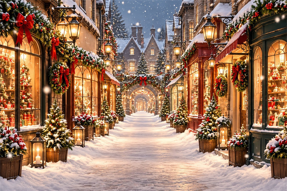 Weihnachtsdorf-Hintergrund Verschneite Beleuchtete Einkaufsstraße ZTT610-23