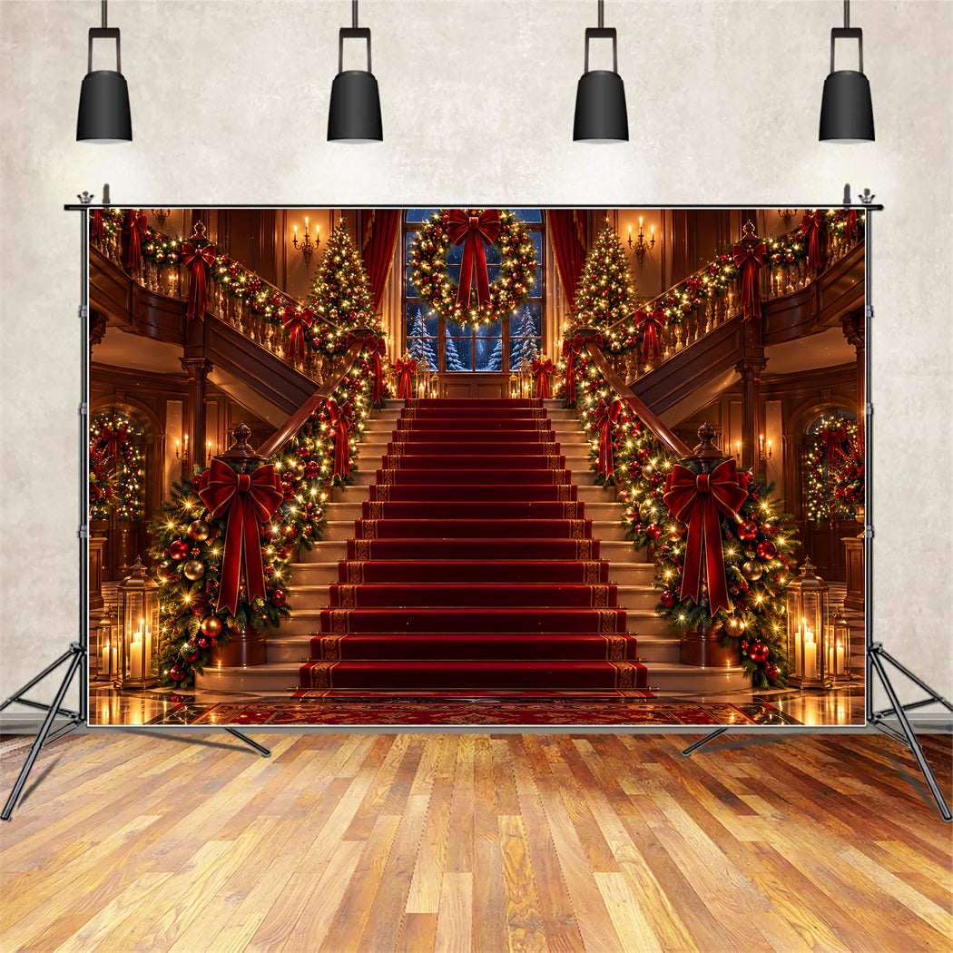 Weihnachtlicher Szenenhintergrund Verzierte Treppe Mit Rotem Teppich ZTT610-25
