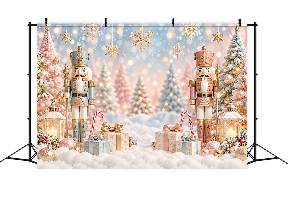 Weihnachtlicher Fotohintergrund Pastellfarbene Bäume Schnee-Bokeh Nussknacker ZTT610-26