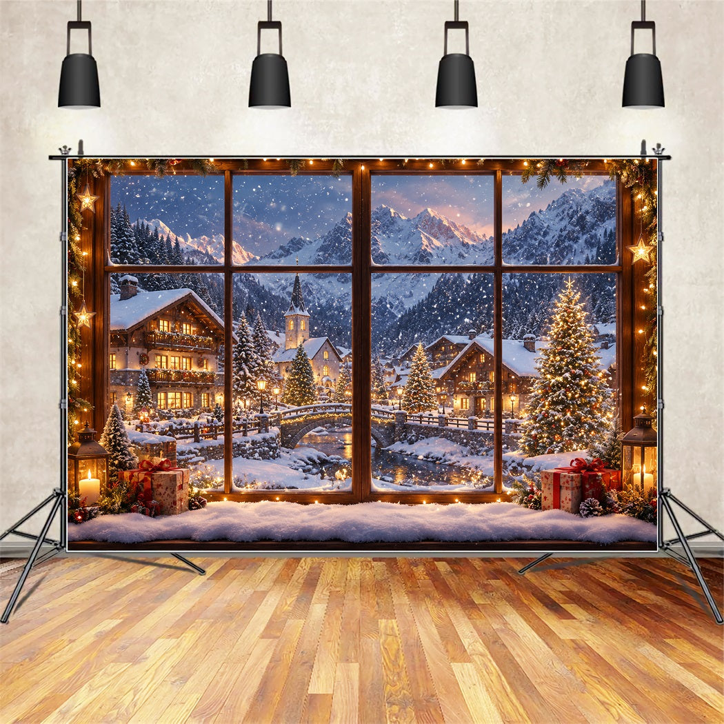 Winterlicher Weihnachtshintergrund Verschneites Alpenhausfenster ZTT610-27