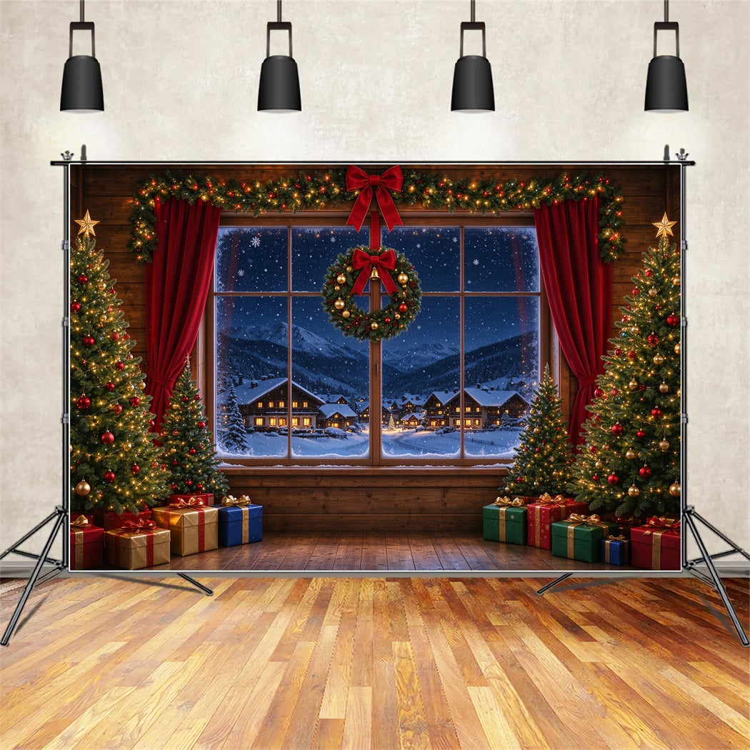 Weihnachtlicher Santa-Hintergrund Verschneites Dorf Fenster-Rückzugsort ZTT610-3