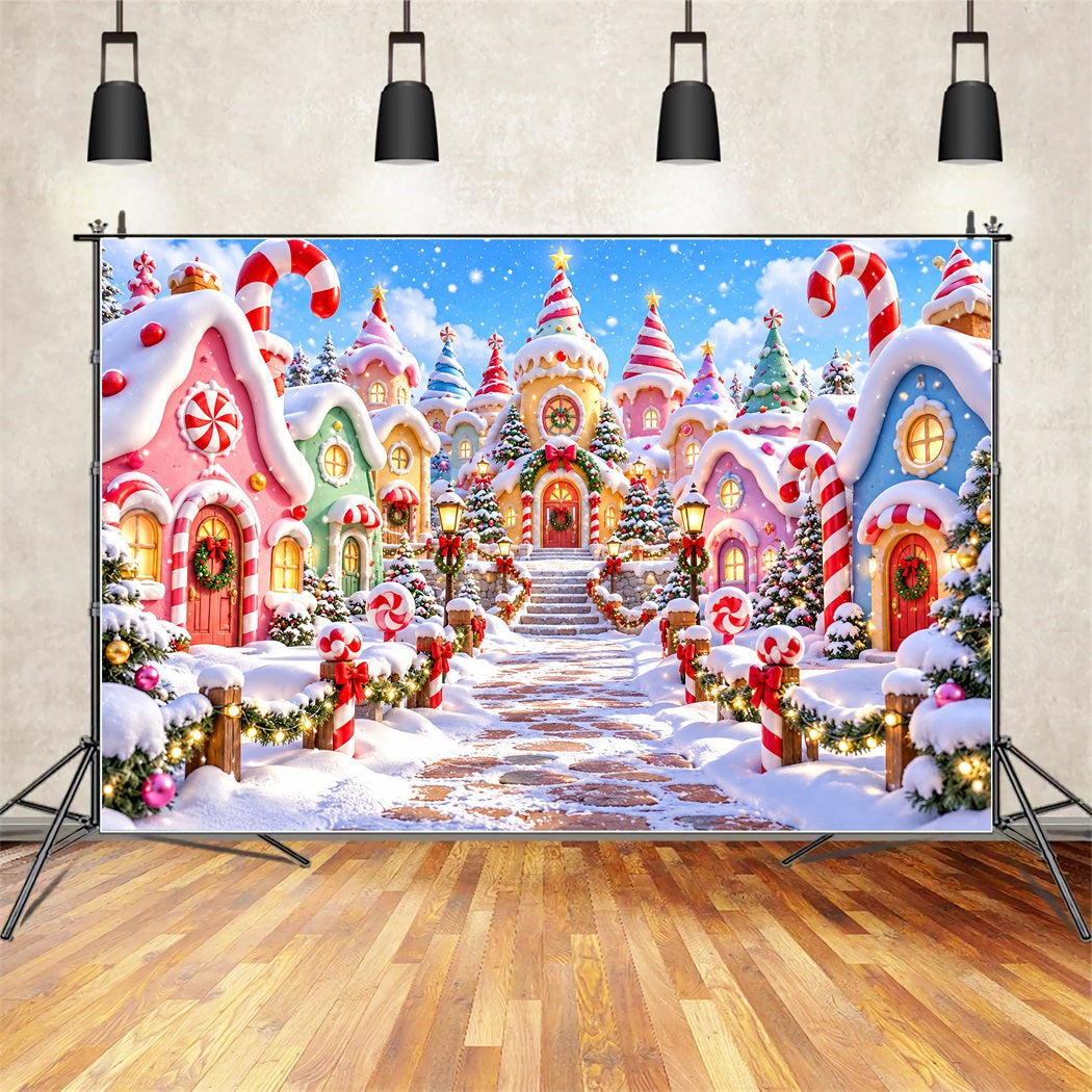 Weihnachtsdorf-Hintergrund Pastellfarbenes Zuckerstangenhaus ZTT610-31