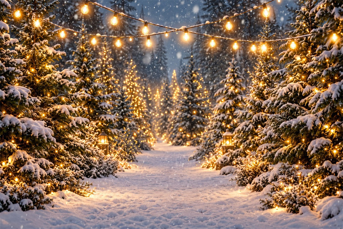 Weihnachtsbaumfarm-Hintergrund Leuchtender Verschneiter Waldweg ZTT610-46