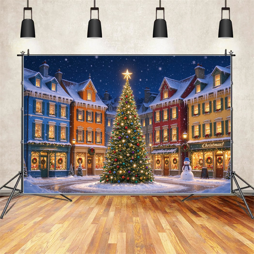 Weihnachtlicher Dorfhintergrund Bunte Verschneite Häuser Weihnachtsbaum ZTT610-47