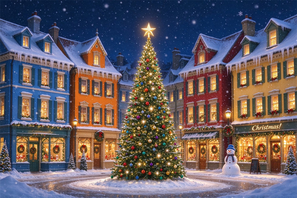 Weihnachtlicher Dorfhintergrund Bunte Verschneite Häuser Weihnachtsbaum ZTT610-47