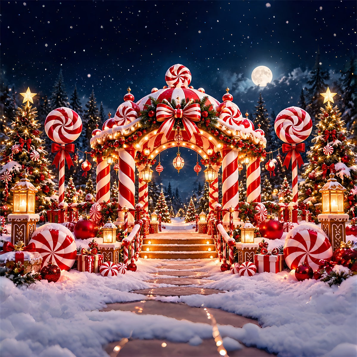 Weihnachtlicher Zuckerstangen-Hintergrund Pfefferminzbonbonland Eingang ZTT610-48