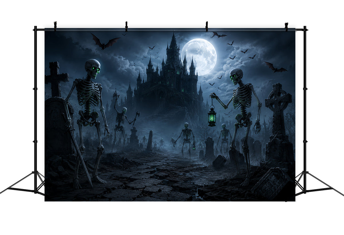 Halloween-Hintergrundideen Zum SelbermachenMondbeschienene Skelettburg Friedhof Gruselige Hintergründe Für Halloween ZTT67-1